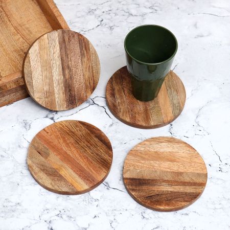 Modern Circle Shaped Wooden Coasters - Pack of 4